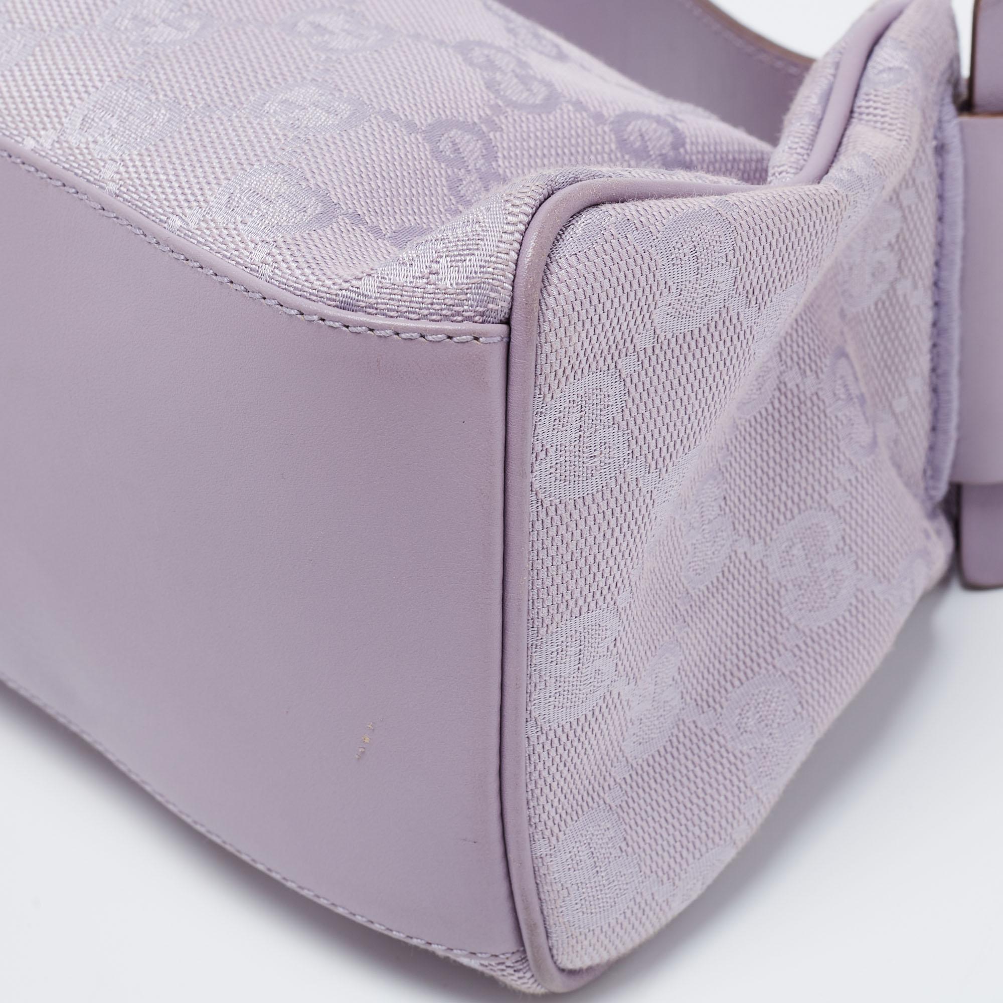 Gucci Lavender GG Canvas and Leather Zip Hobo 6