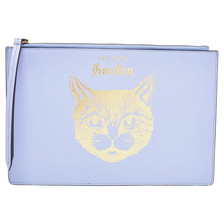 Gucci Lavender Leather Garden Cat Slim Clutch For Sale at 1stDibs