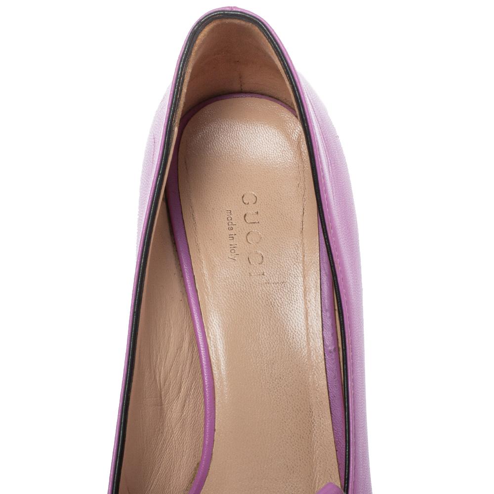 Women's Gucci Lavender Leather GG Marmont Fringe Loafer Pumps Size 38