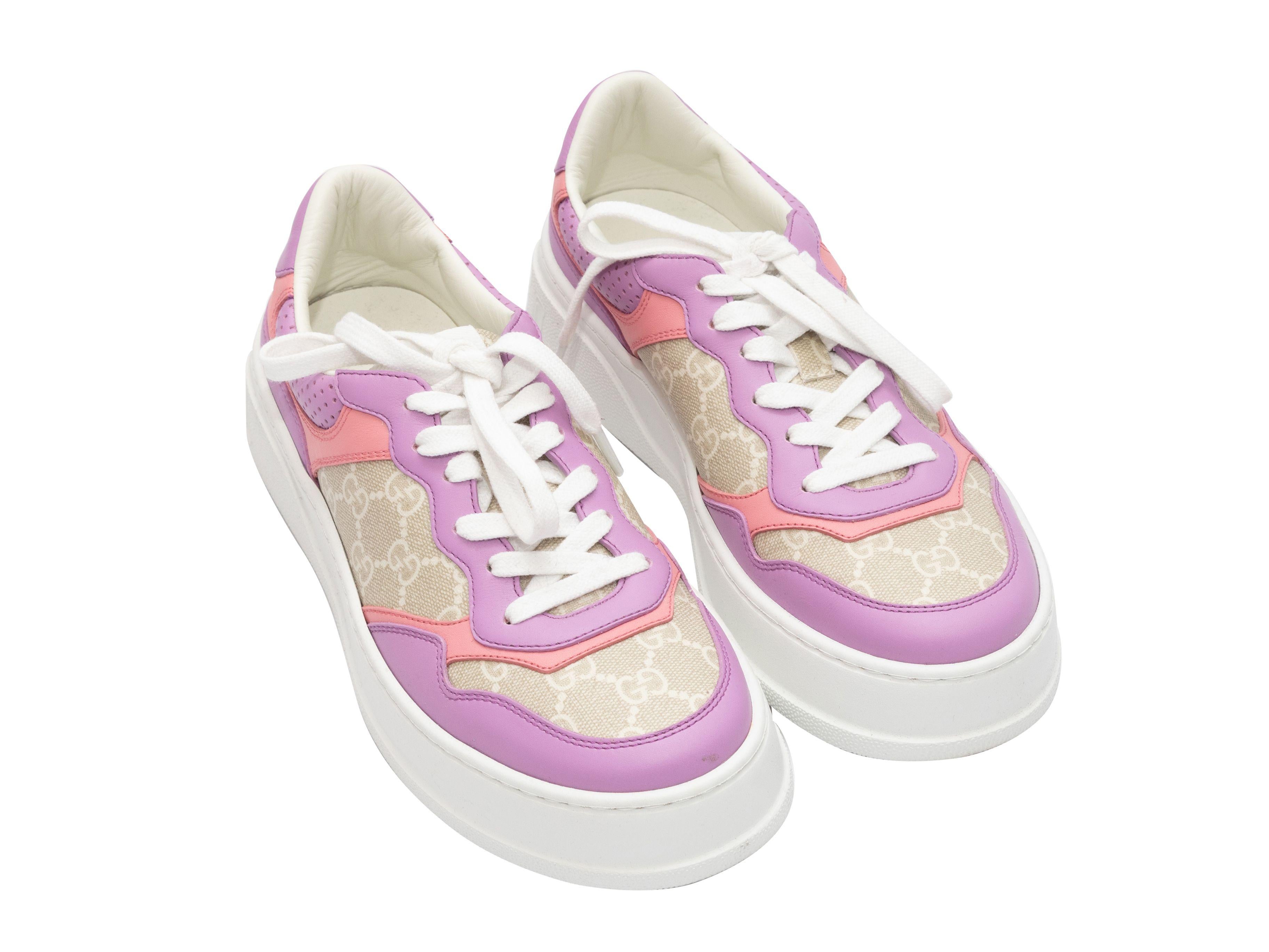 Gucci Lavender & Multicolor Leather & Coated Canvas Sneakers In Good Condition In New York, NY