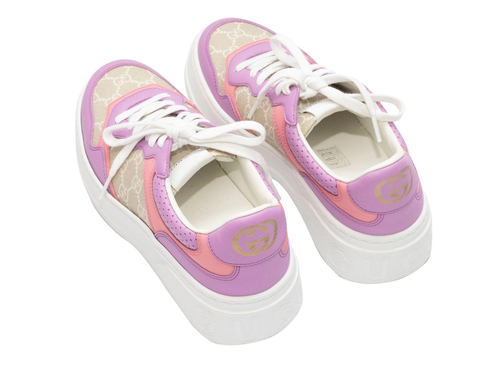 Women's Gucci Lavender & Multicolor Leather & Coated Canvas Sneakers