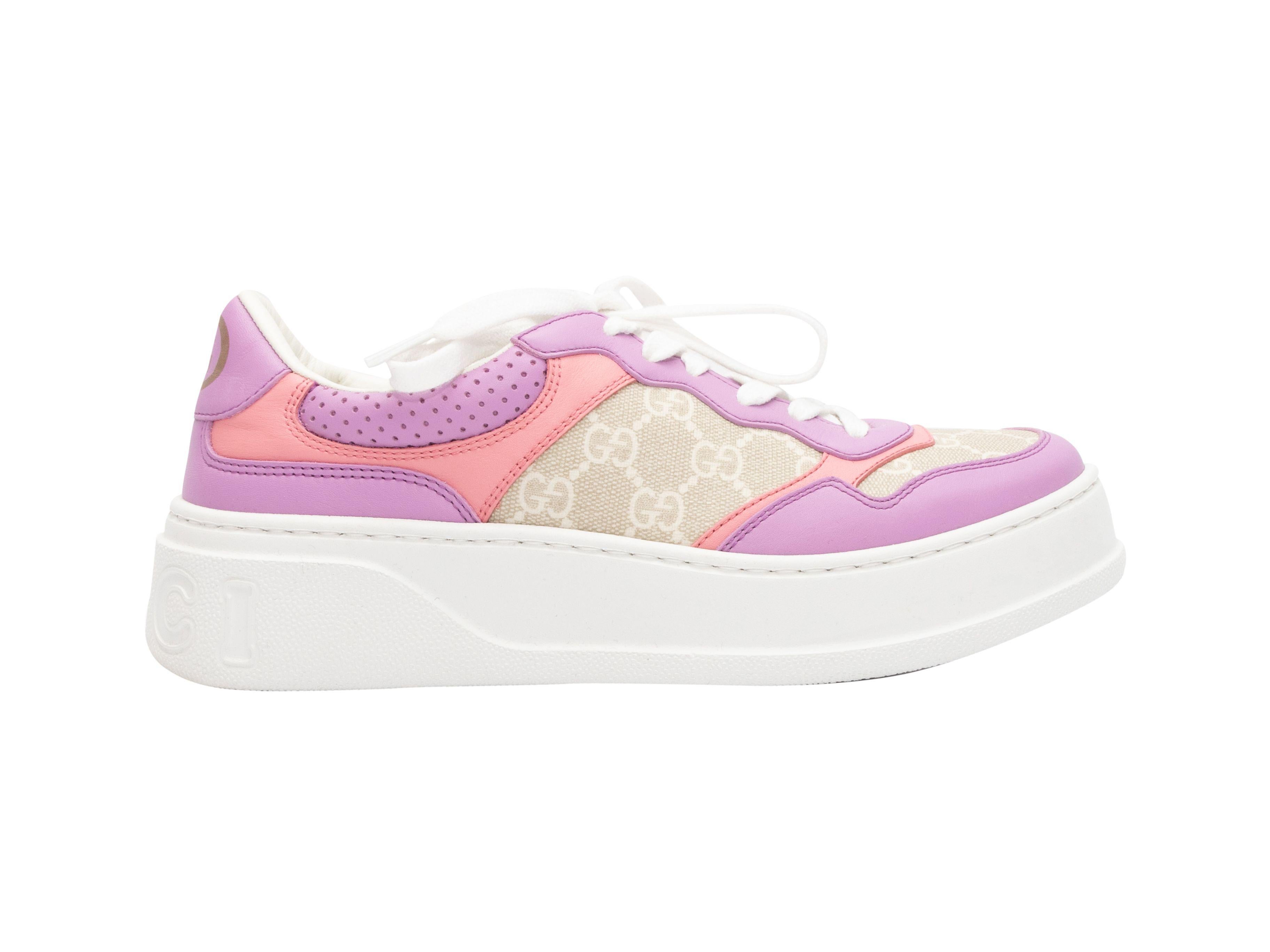 Gucci Lavender & Multicolor Leather & Coated Canvas Sneakers 2