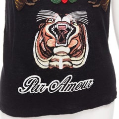 GUCCI L'aveugle Par Amour black linen brown tiger rose print patch tshirt XXS