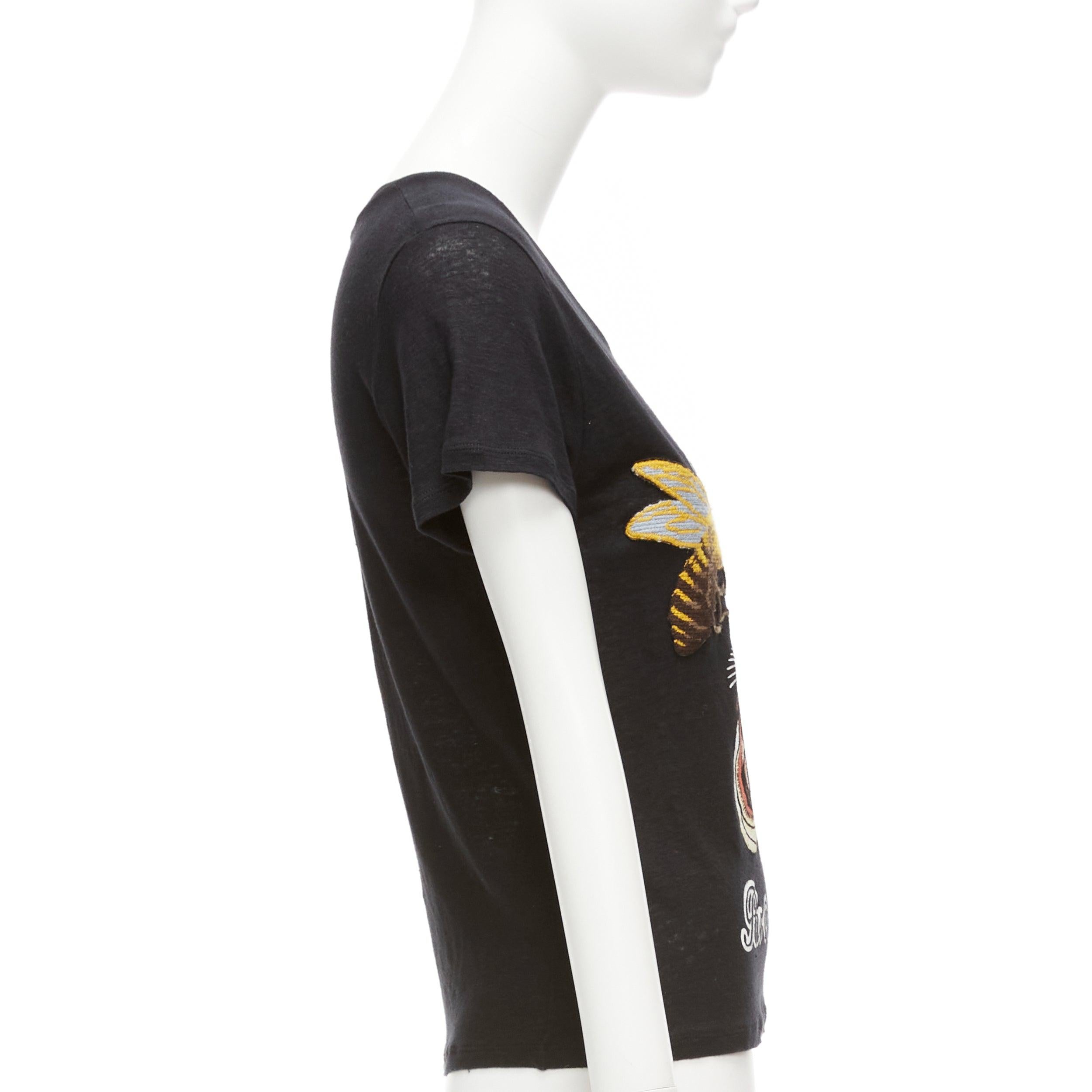 Gucci L'aveugle Par Amour lin noir marron tigre rose patch tshirt XXS Bon état - En vente à Hong Kong, NT