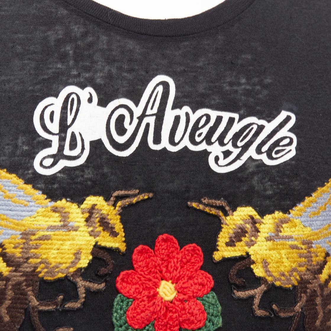Gucci L'aveugle Par Amour lin noir marron tigre rose patch tshirt XXS en vente 2