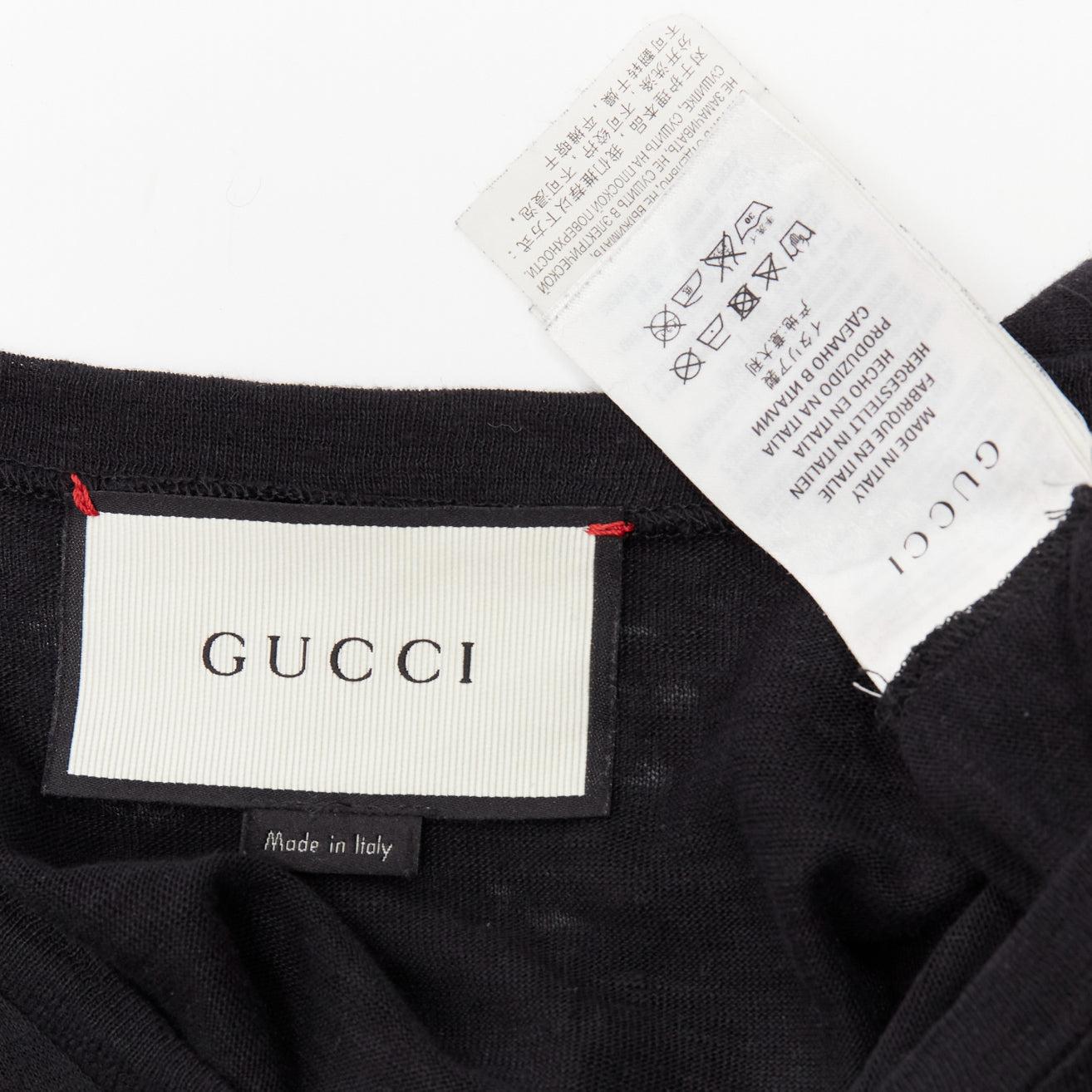 Gucci L'aveugle Par Amour lin noir marron tigre rose patch tshirt XXS en vente 3