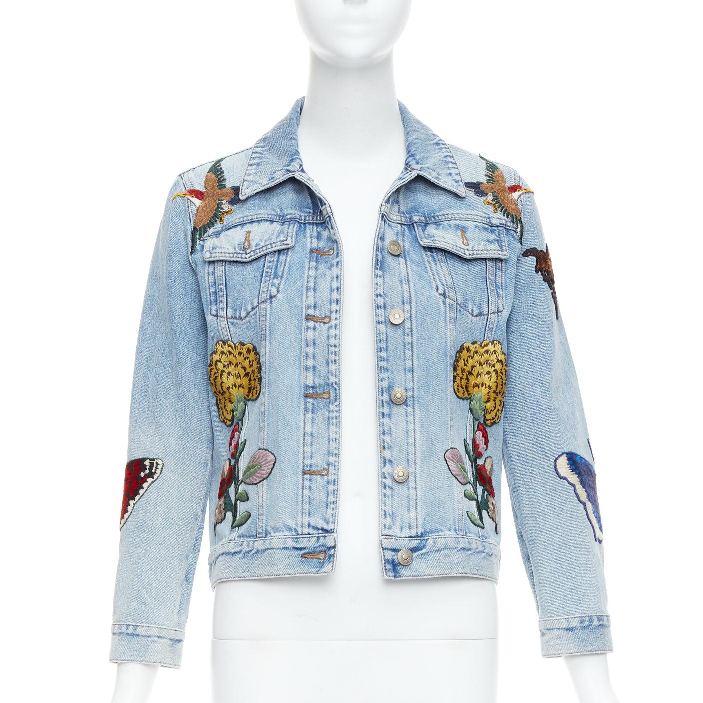 GUCCI L'Aveugle Par Amour chaqueta vaquera bordada parche azul IT38 XS Azul