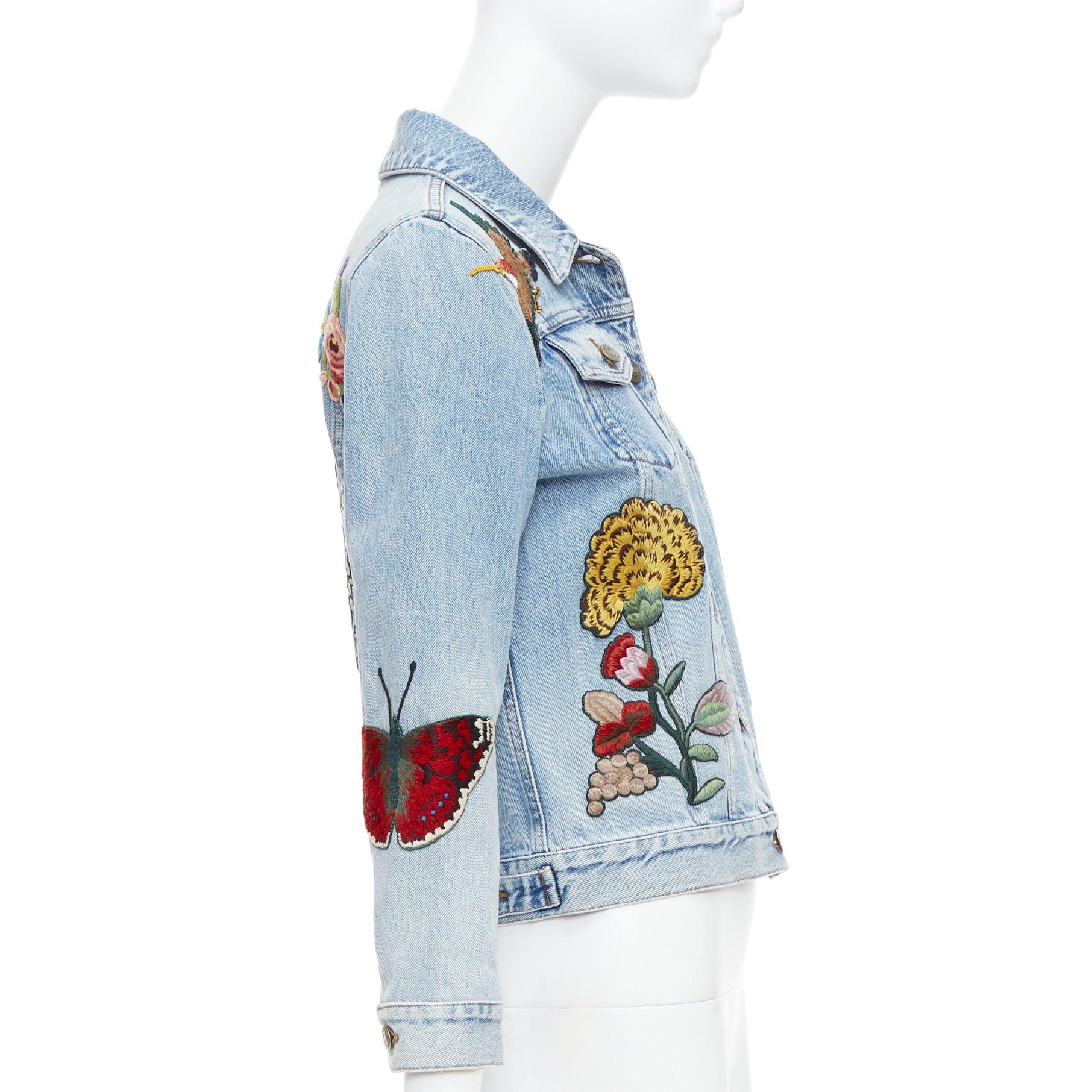 De las mujeres GUCCI L'Aveugle Par Amour chaqueta vaquera bordada parche azul IT38 XS