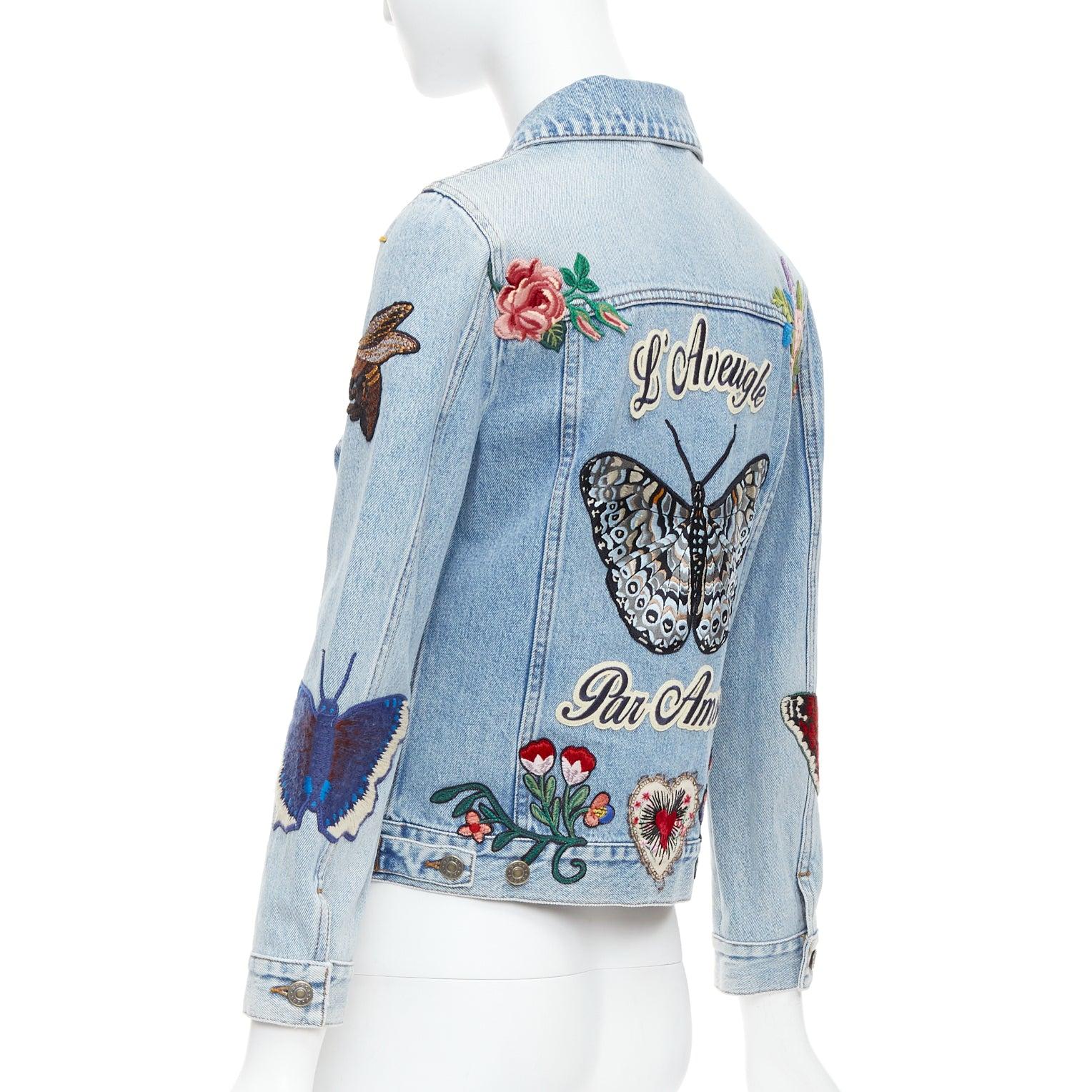 GUCCI L'Aveugle Par Amour chaqueta vaquera bordada parche azul IT38 XS 1