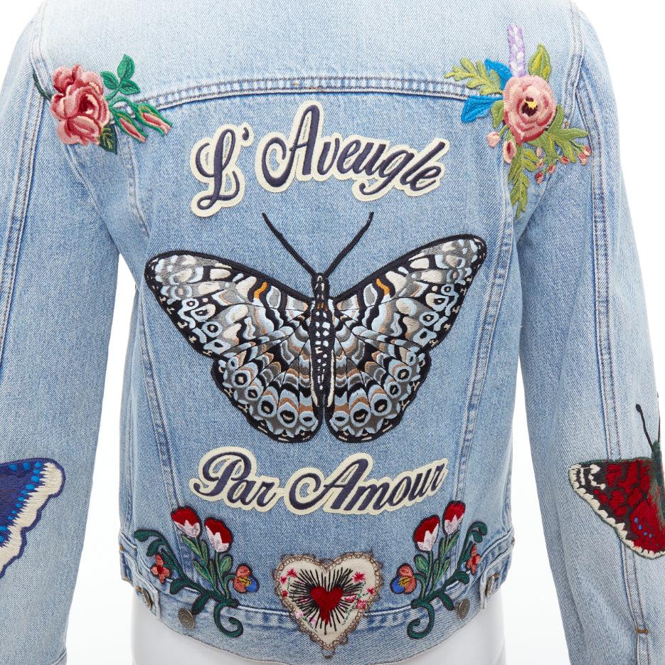 GUCCI L'Aveugle Par Amour chaqueta vaquera bordada parche azul IT38 XS 2