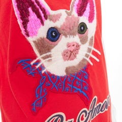 GUCCI L'Aveugle Par Amour red cat embroidered short sleeve t-shirt S