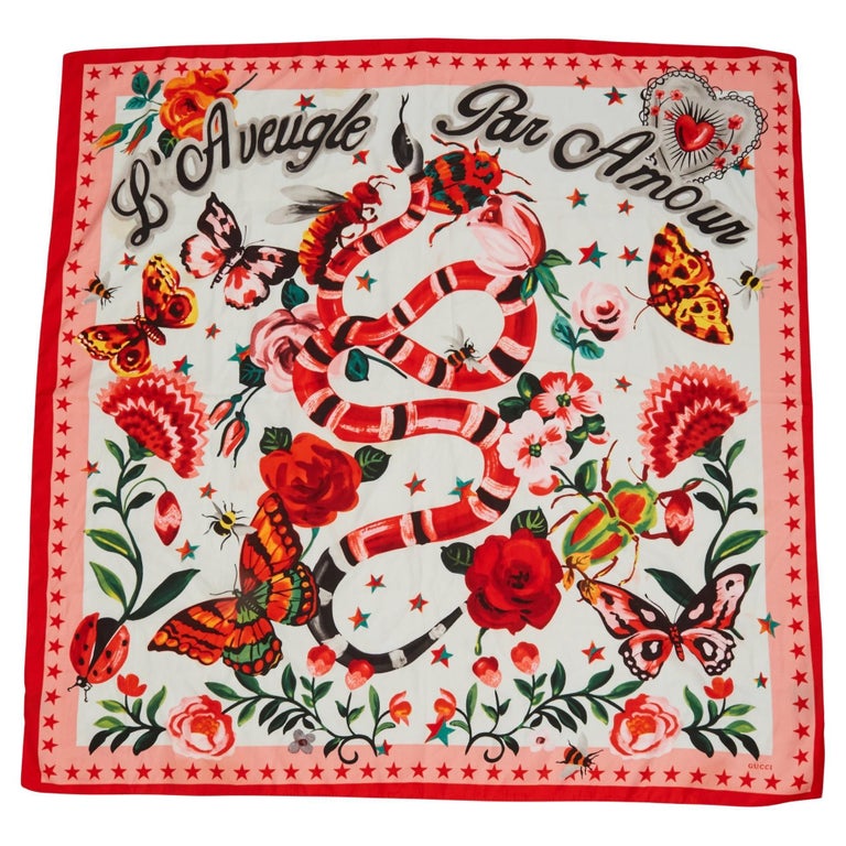 Gucci "L'aveugle Par Amour" Snakes And Flowers Silk Scarf For Sale at  1stDibs | gucci silk scarf, gucci scarf, gucci l'aveugle par amour scarf