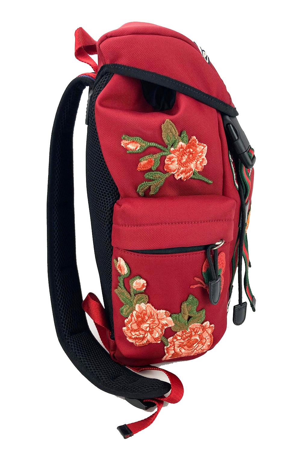 Gucci L'Aveugle Par Amour Techpack Backpack in new unused condition. Red techno canvas with embroidered 