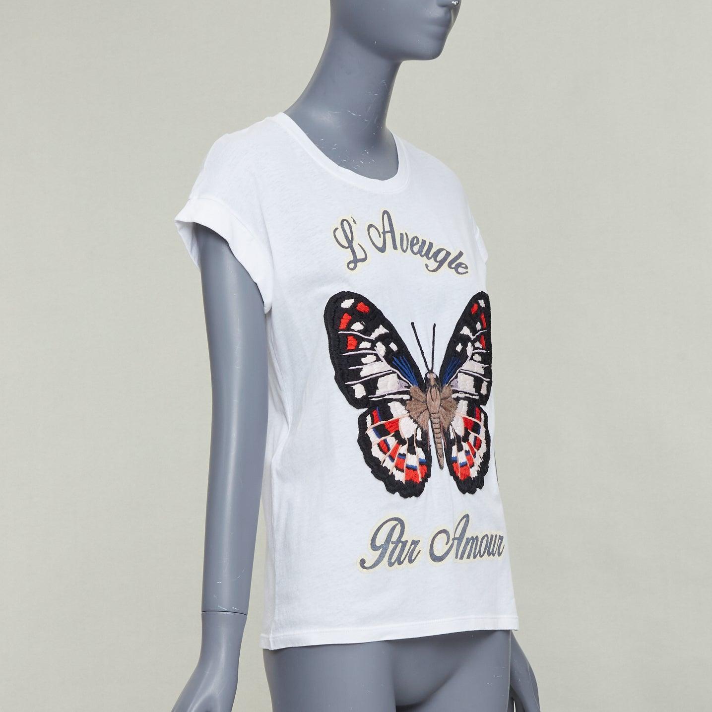 Grigio Gucci L'Aveugle Par Amour - tshirt ricamata con farfalla bianca XS in vendita