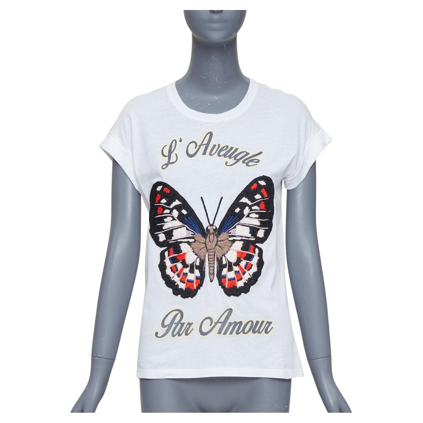 Gucci L'Aveugle Par Amour - tshirt ricamata con farfalla bianca XS in vendita