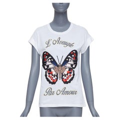 GUCCI L'Aveugle Par Amour weißes Tshirt mit Schmetterlingsstickerei XS