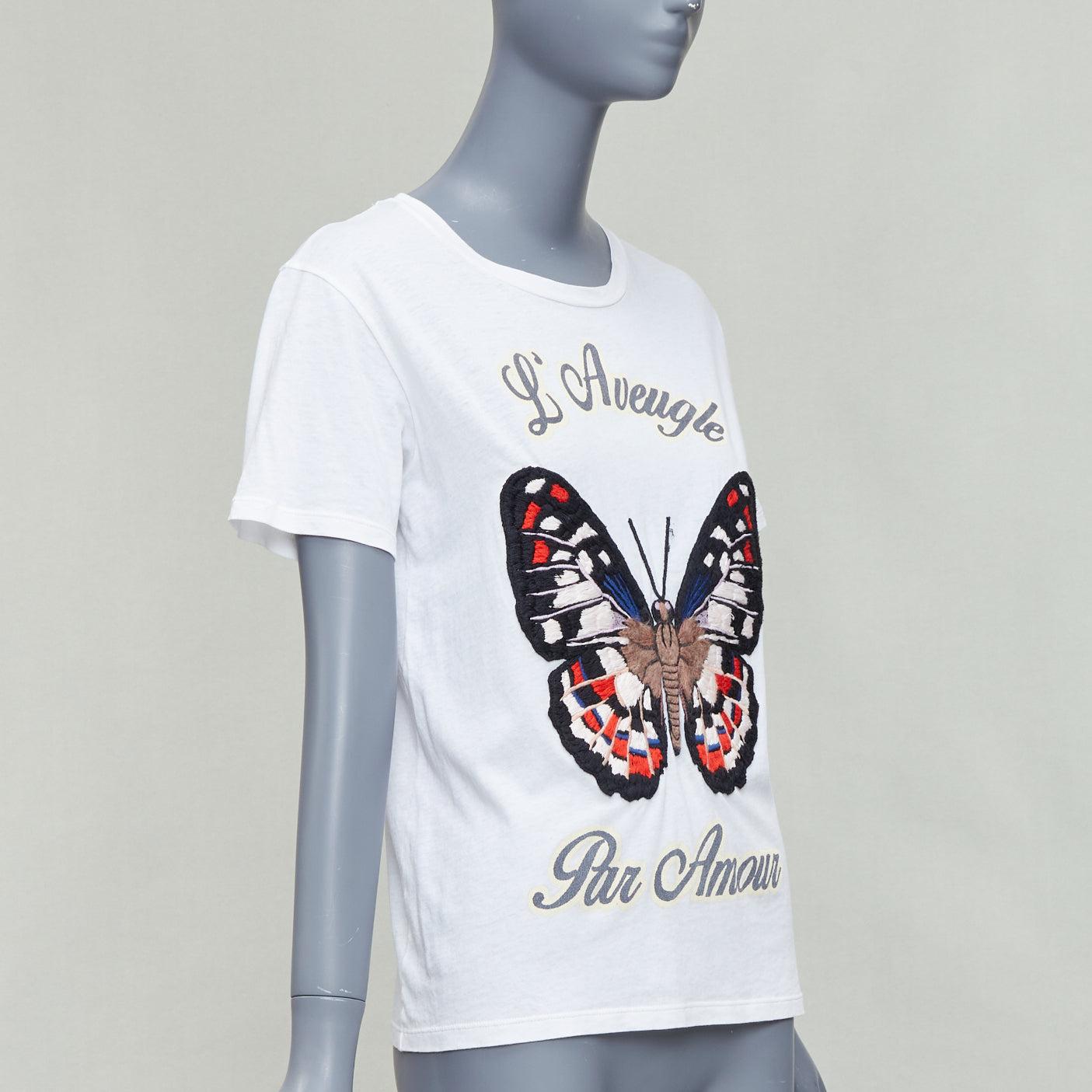 Gray GUCCI L'Aveugle Par Armour white butterfly embroidered tshirt S For Sale