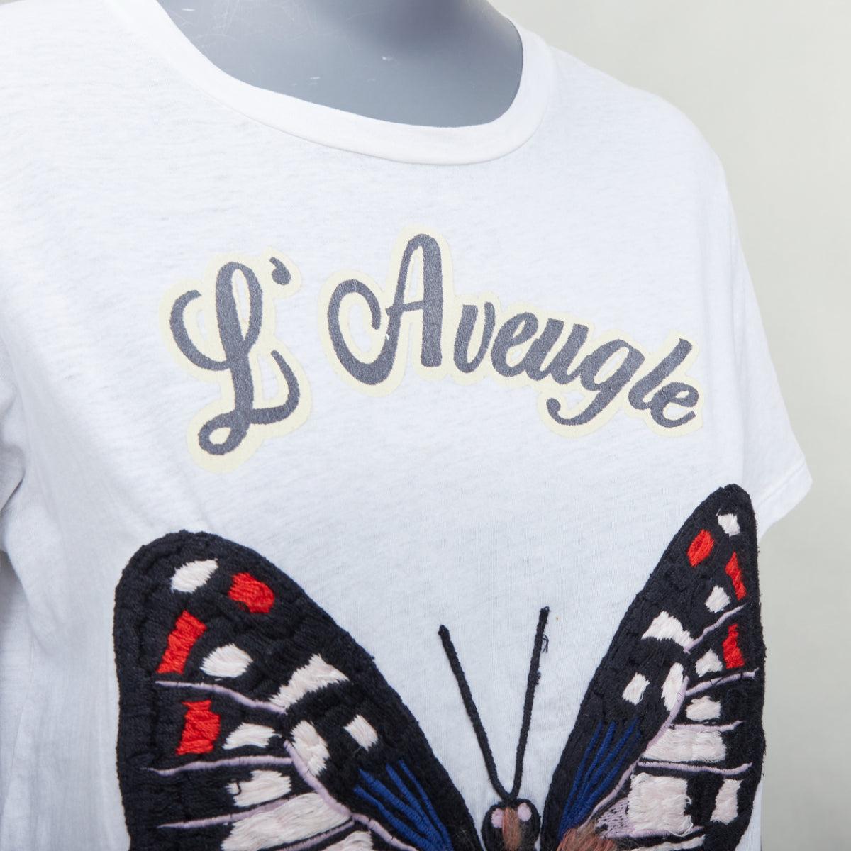 GUCCI L'Aveugle Par Armour white butterfly embroidered tshirt S For Sale 2