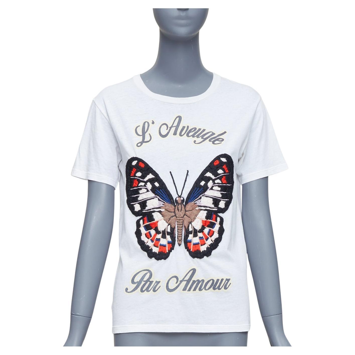 GUCCI L'Aveugle Par Armour white butterfly embroidered tshirt S For Sale