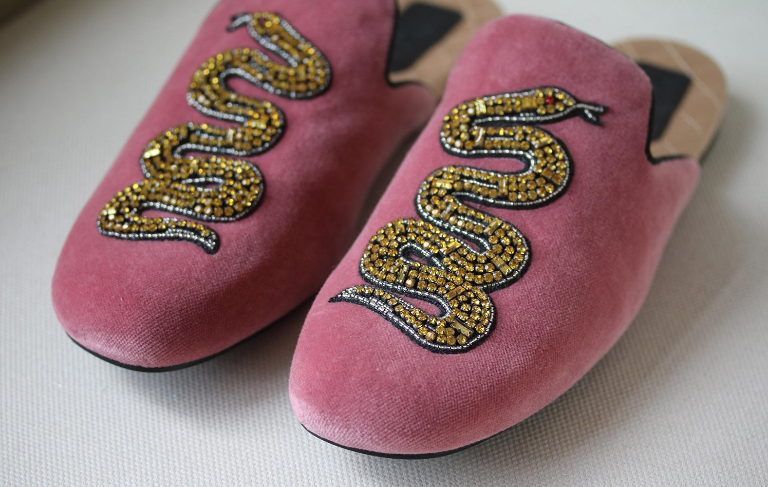 pink velvet slippers