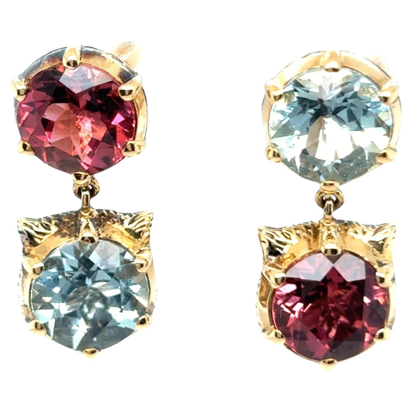 Gucci Le Marche Des Marseilles Cat Head Gold Gemstone Stud Earrings