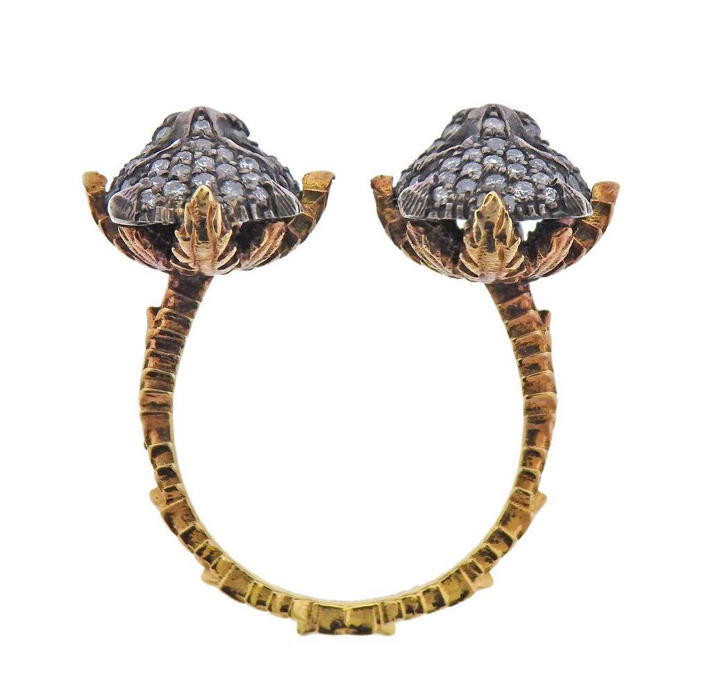 Gucci Le Marche Des Marveilles Feline-Kopfring, Gold Silber Diamant im Zustand „Neu“ im Angebot in New York, NY