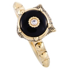 Gucci Le Marché des Merveilles 18 Karat Gold Diamond and Onyx Feline Motif Rin