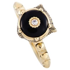 Gucci Le Marché des Merveilles 18 Karat Gold Diamond and Onyx Feline Motif Ring