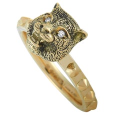 Gucci Le Marché Des Merveilles 18 Karat Yellow Gold Diamond Feline Motif Ring