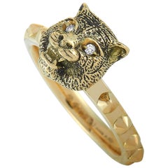 Gucci Le Marché Des Merveilles 18 Karat Yellow Gold Diamond Feline Motif Ring