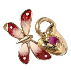 Gucci Le Marché des Merveilles 18K Gold Enamel Amethyst Butterfly Ring Size 58