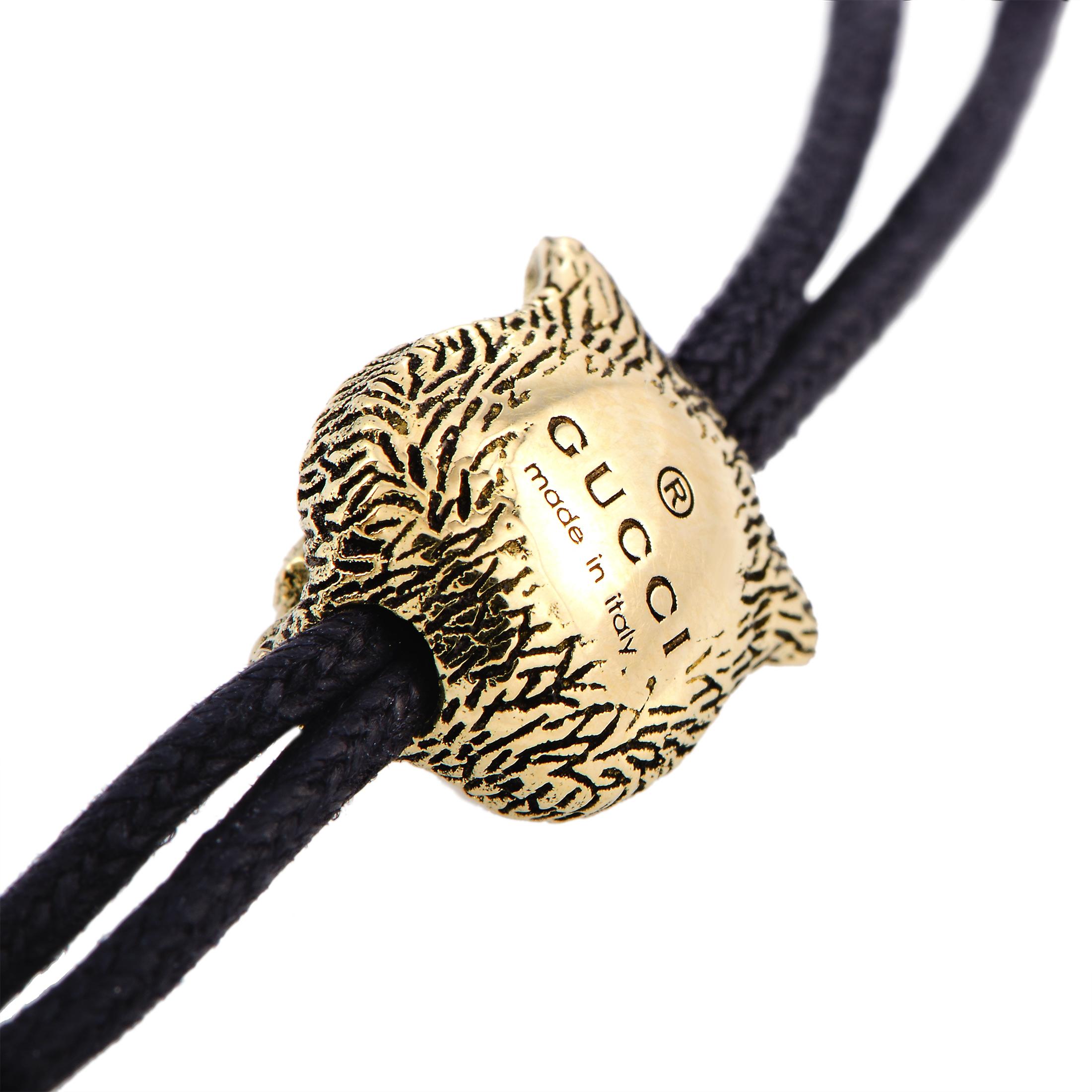 Gucci Le Marché des Merveilles 18K Yellow Gold Feline and Hands Black Cord In New Condition In Southampton, PA
