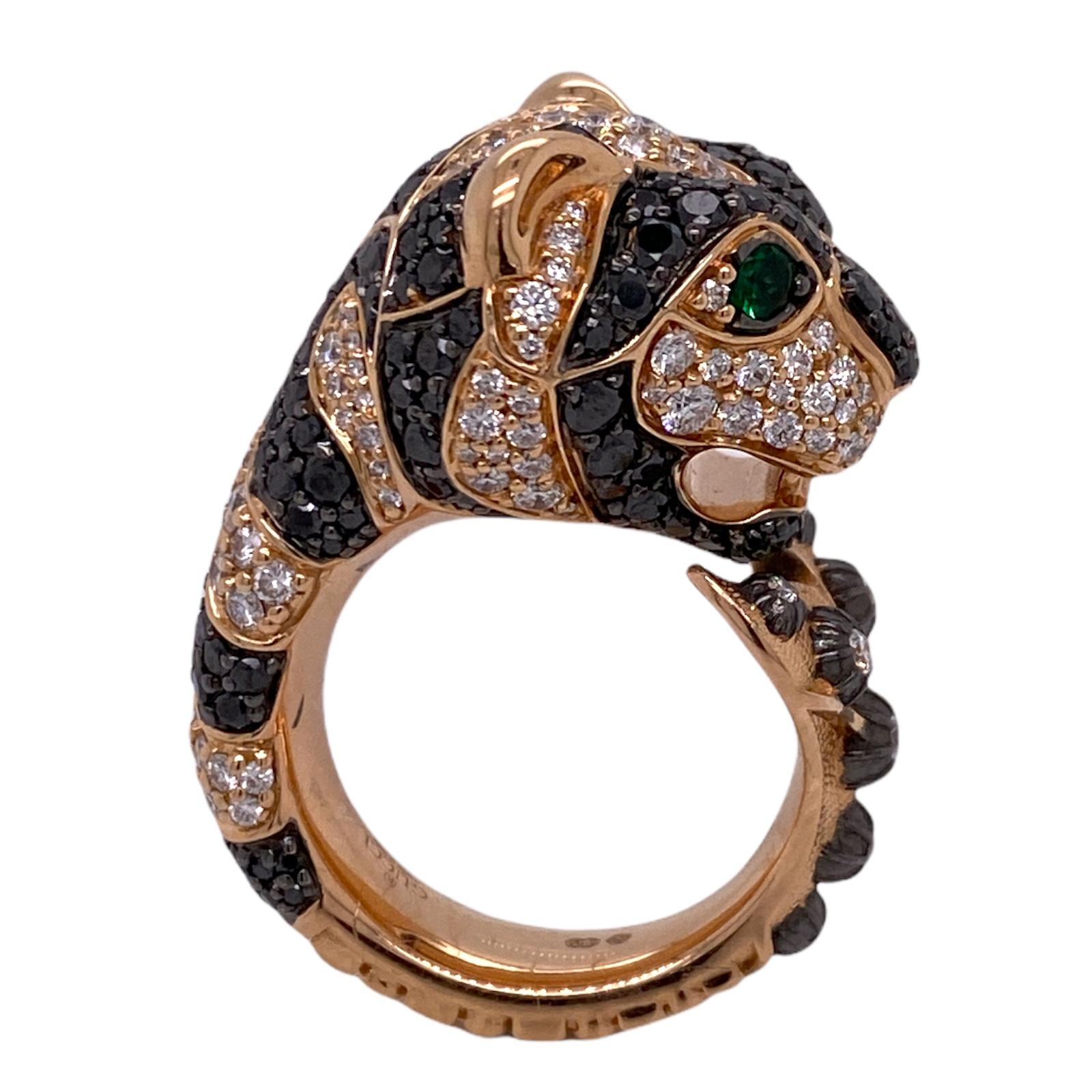 Modern Gucci Le Marche Des Merveilles Diamond Black Sapphire 18KRG Statement Ring