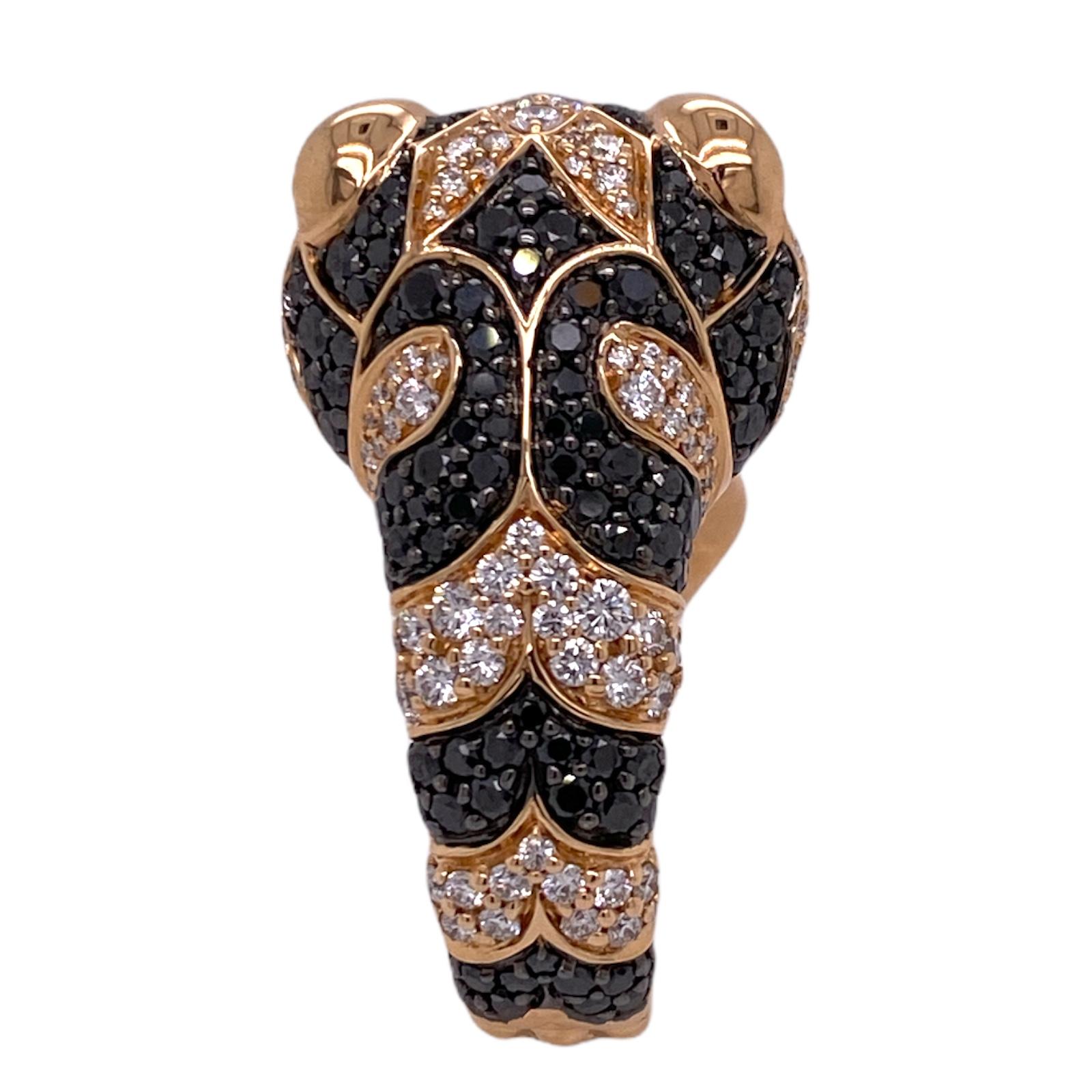 Round Cut Gucci Le Marche Des Merveilles Diamond Black Sapphire 18KRG Statement Ring
