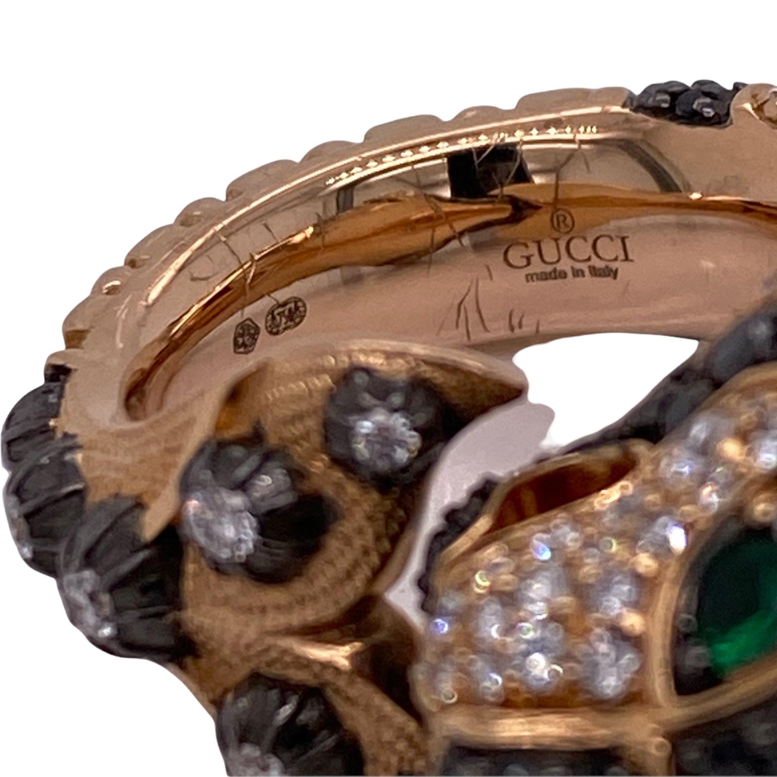 Gucci Le Marche Des Merveilles Diamond Black Sapphire 18KRG Statement Ring In Excellent Condition In Boca Raton, FL