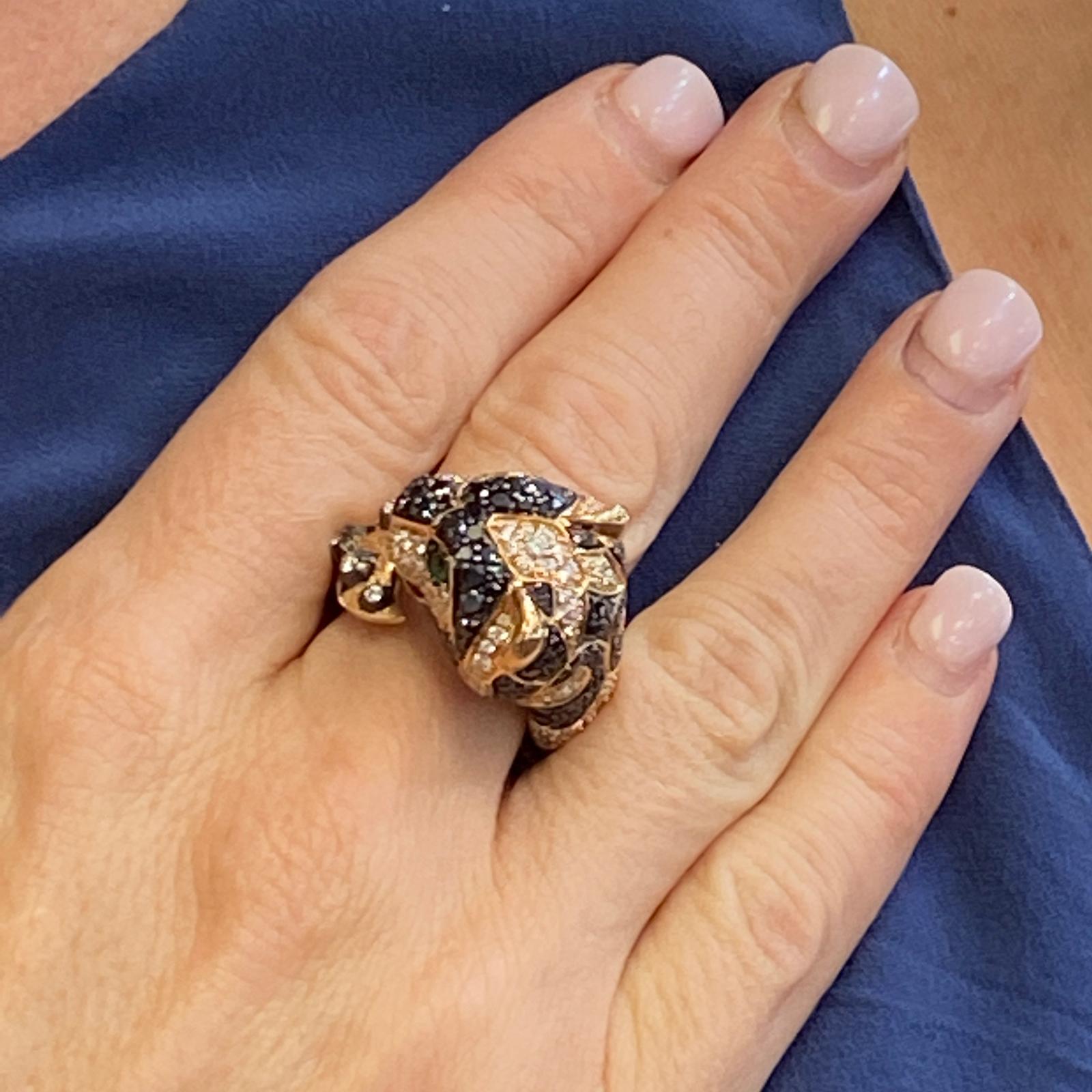 Women's Gucci Le Marche Des Merveilles Diamond Black Sapphire 18KRG Statement Ring