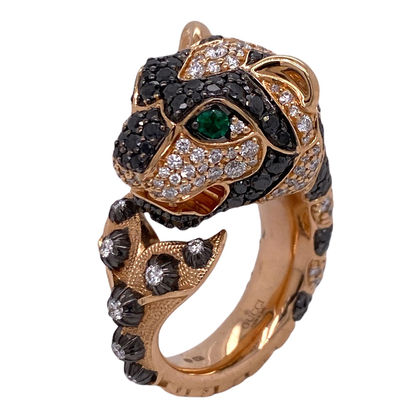 Gucci Le Marche Des Merveilles Diamond Black Sapphire 18KRG Statement Ring