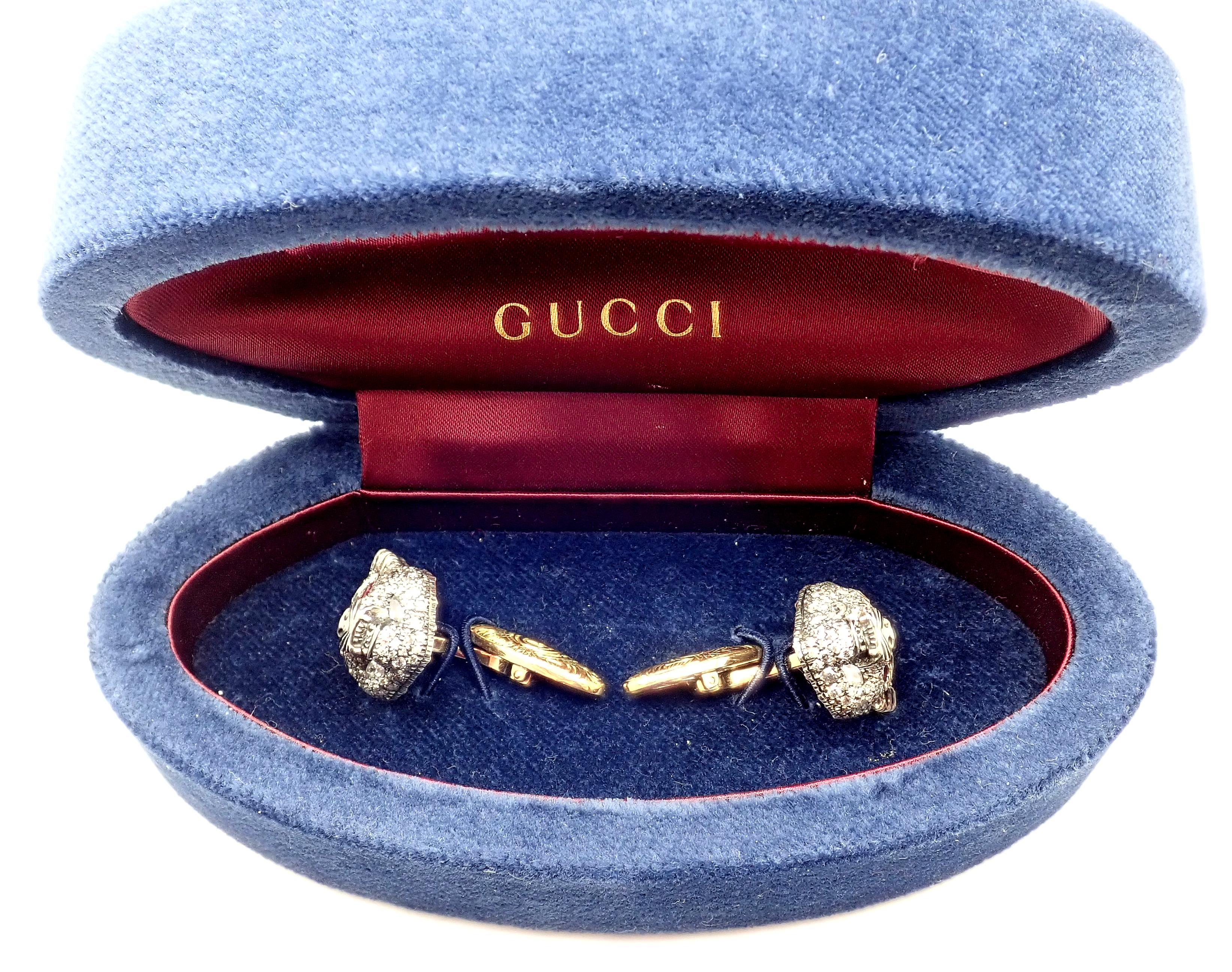 Women's or Men's Gucci Le Marché des Merveilles Diamond Ruby Tiger Head Gold Cufflinks