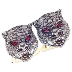 Gucci Le Marché des Merveilles Diamond Ruby Tiger Head Gold Cufflinks