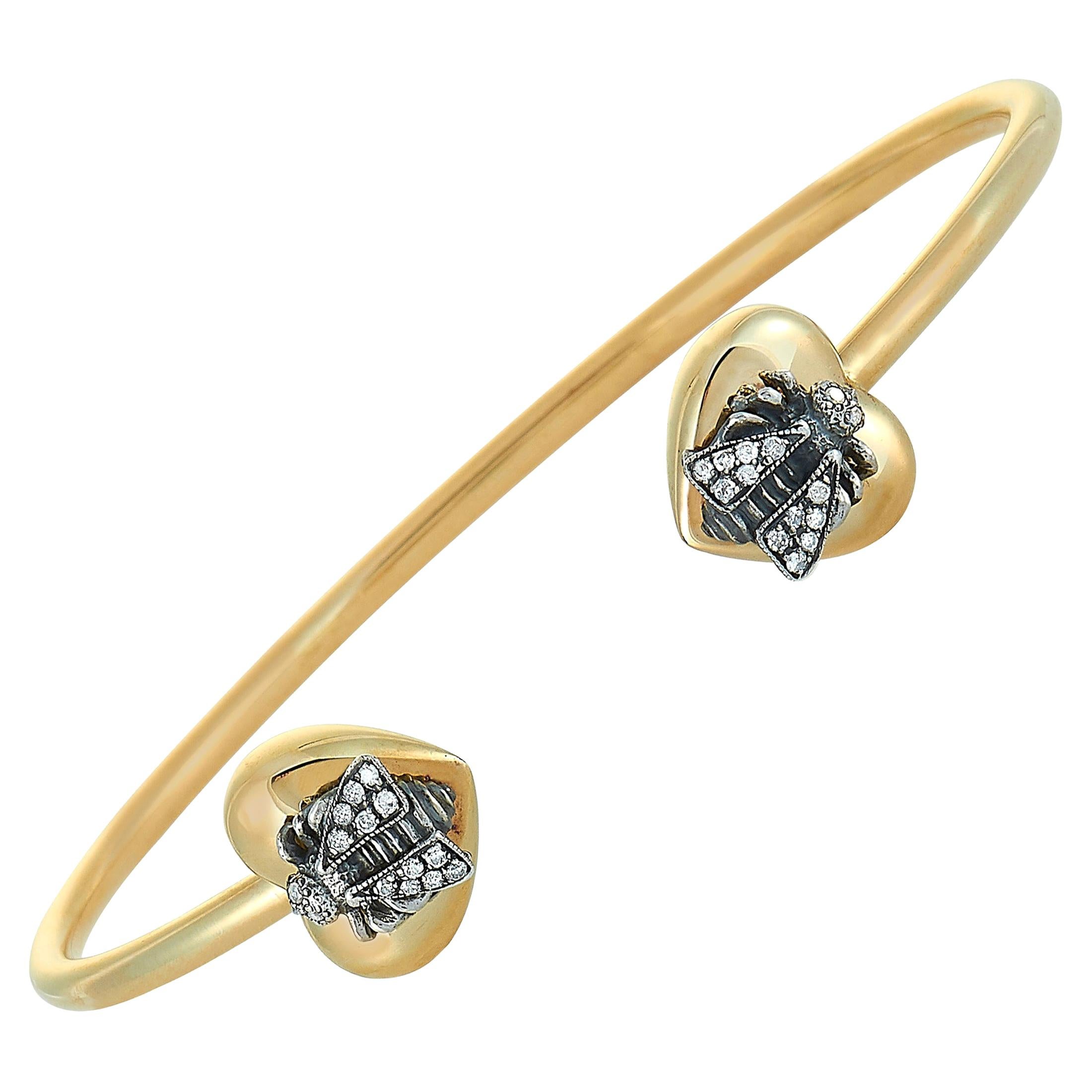 Gucci Le Marché des Merveilles Gold and Aged Silver Gray Diamond Bee Bracelet