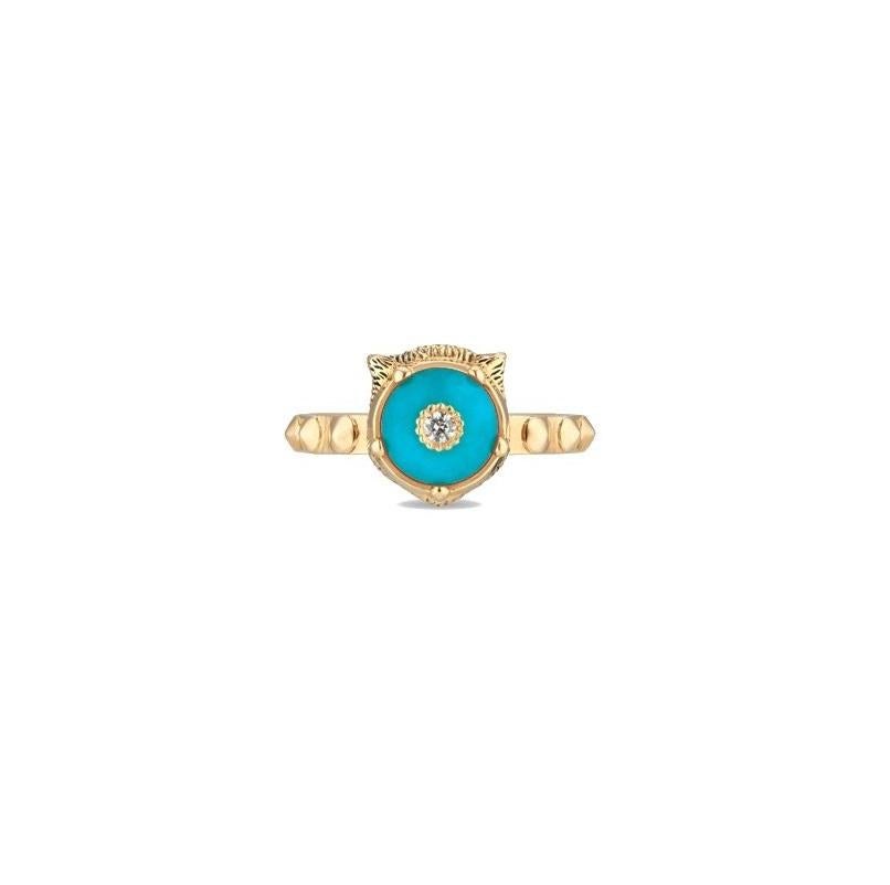 Gucci Le Marché des Merveilles Turquoise Ladies Ring in 18k Yellow Gold and Diamond
Diamond 0.03 carat total weight 
Ring Size 16
YBC502868003