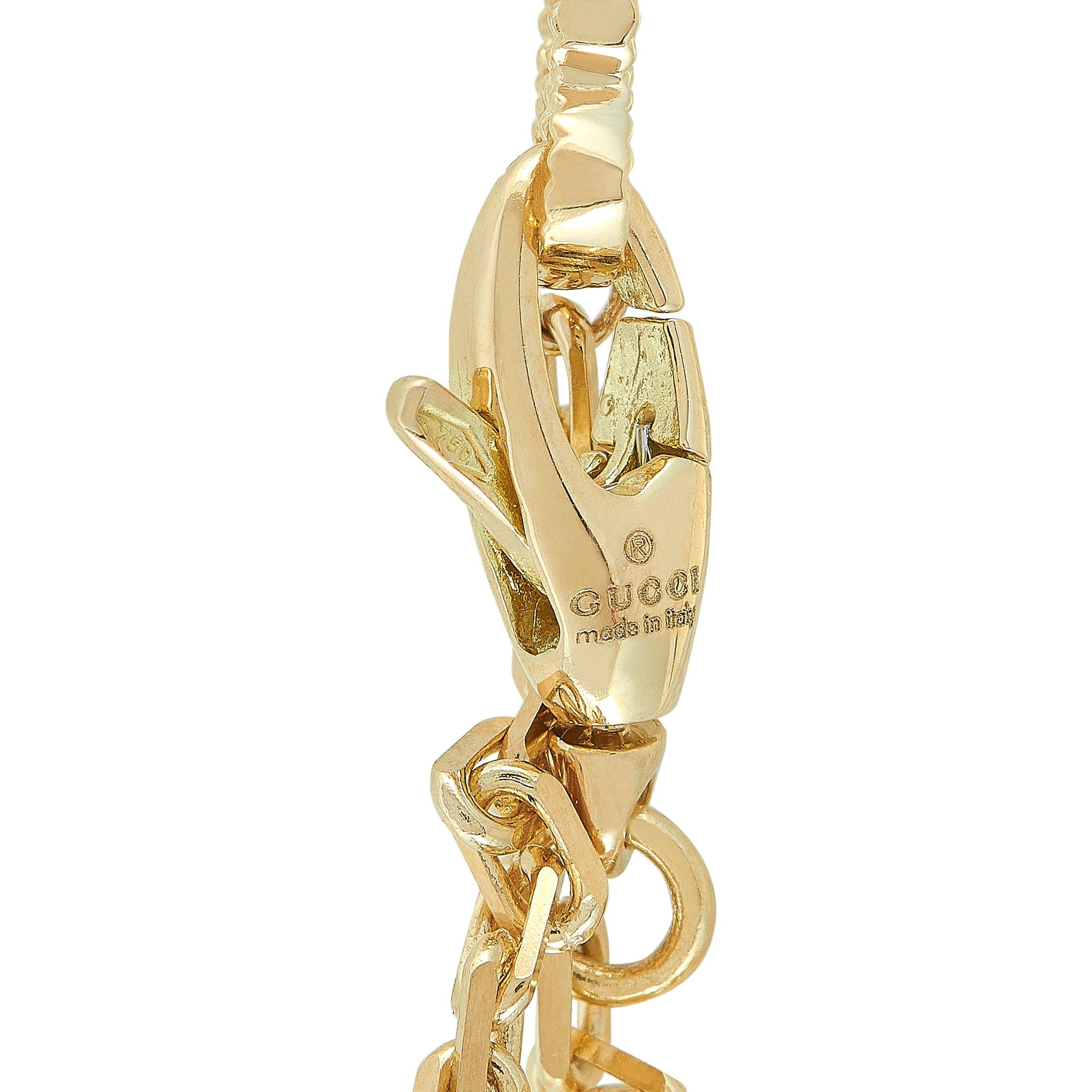 Round Cut Gucci Le Marché des Merveilles Yellow Gold Diamond & Onyx Feline Motif Bracelet