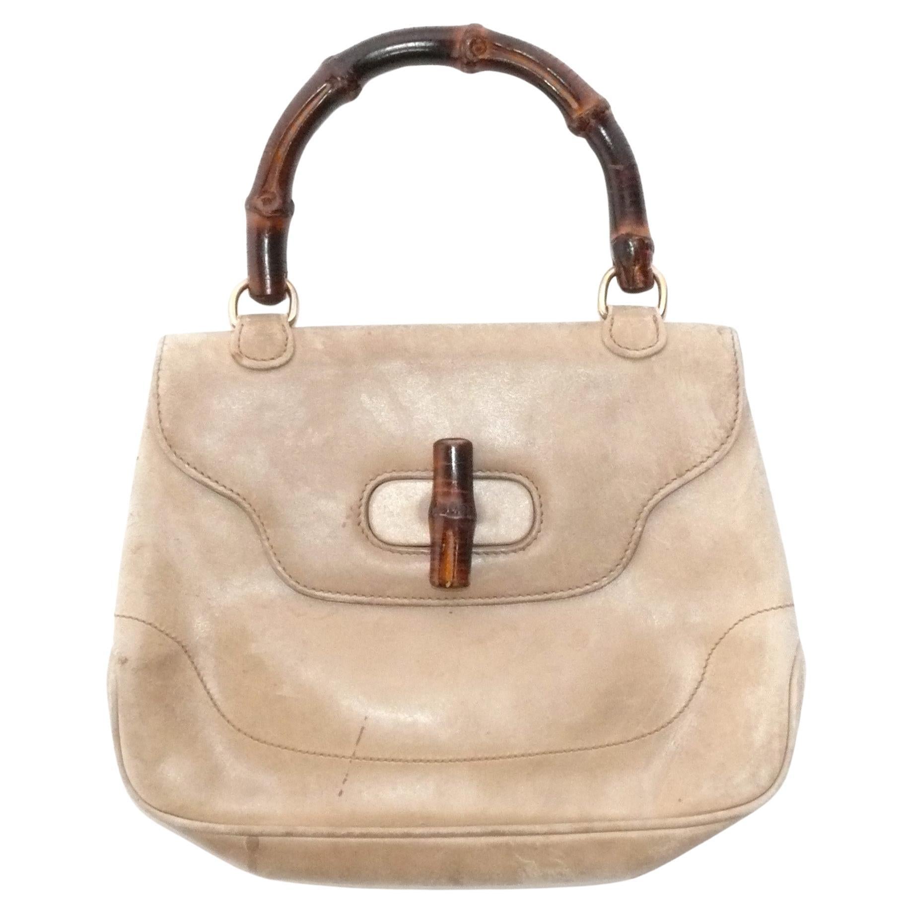 Gucci Leather and Bamboo Handle Handbag For Sale