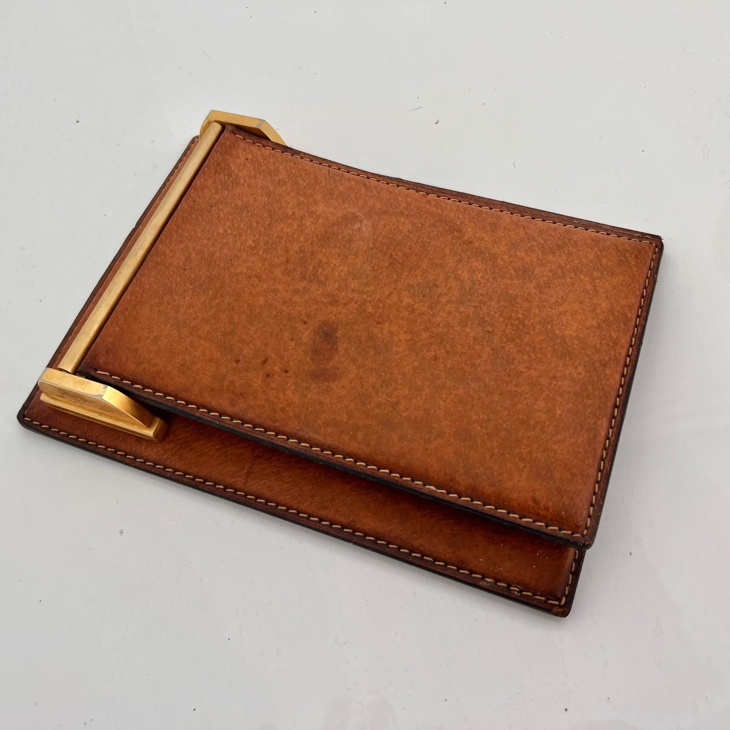 Gucci Leather and Brass Note Pad, 1980s Italy In Good Condition For Sale In Los Angeles, CA