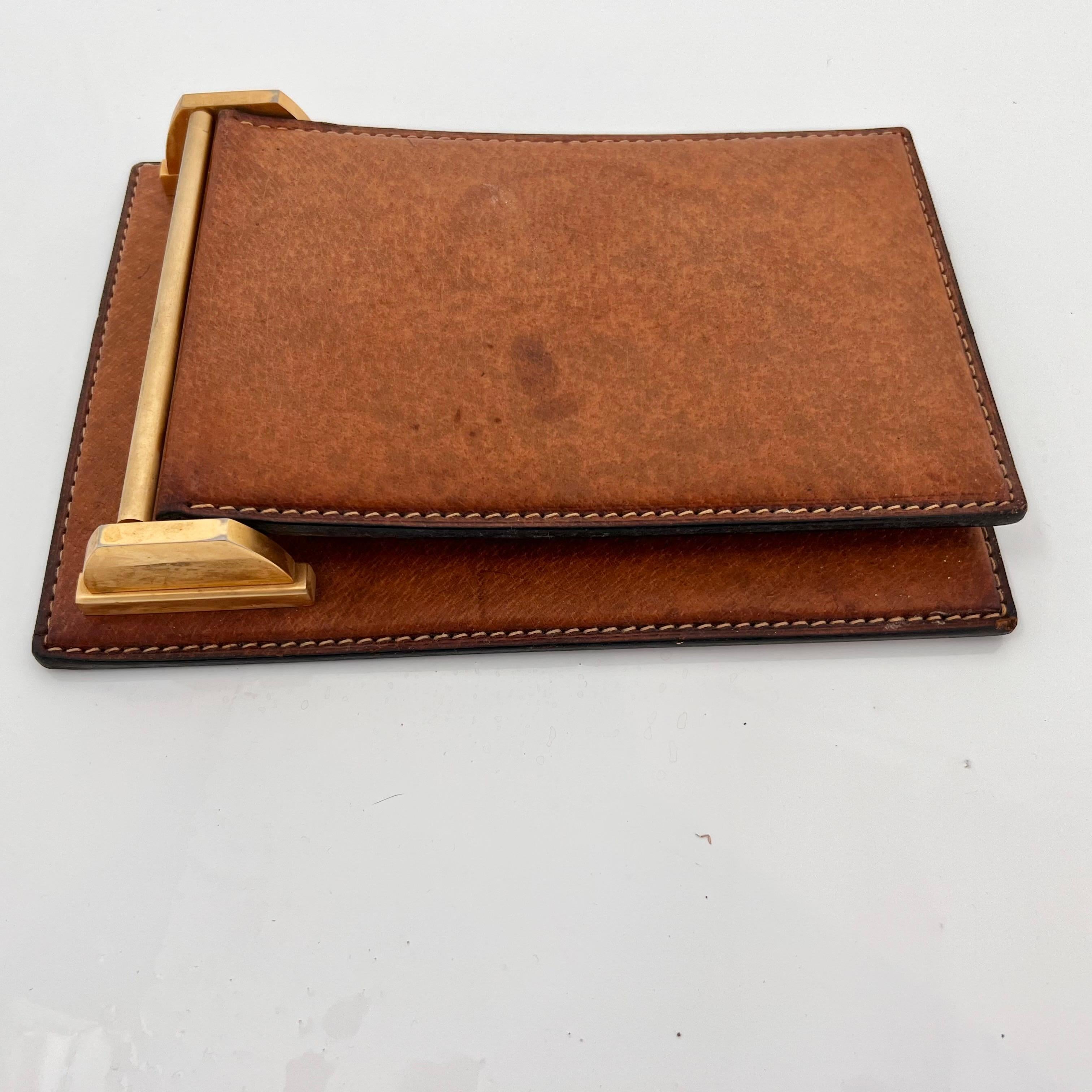Late 20th Century Gucci Leather and Brass Note Pad, 1980s Italy For Sale