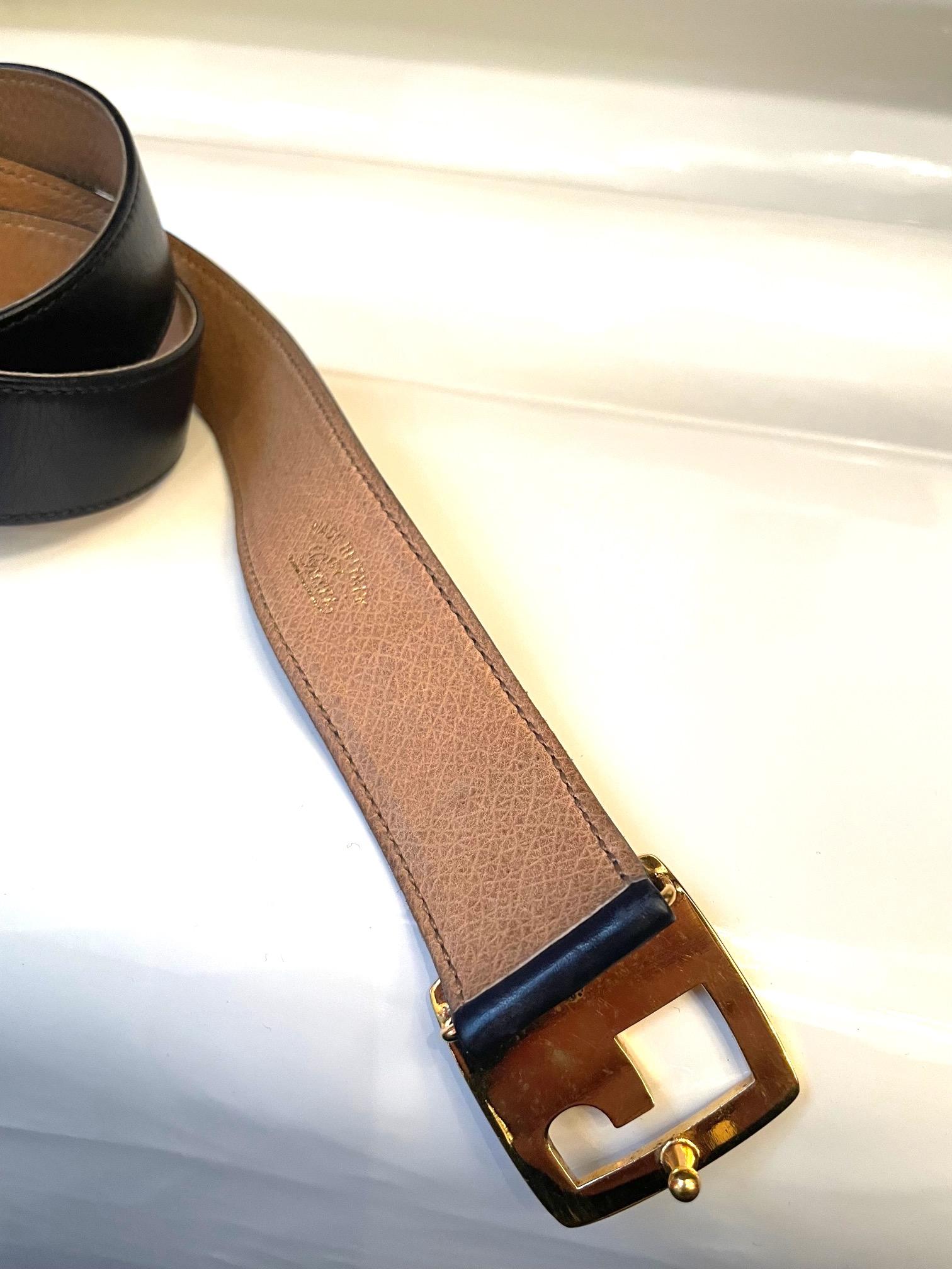 GUCCI Leather and Gold Metal Belt, Original Brand For Sale 3