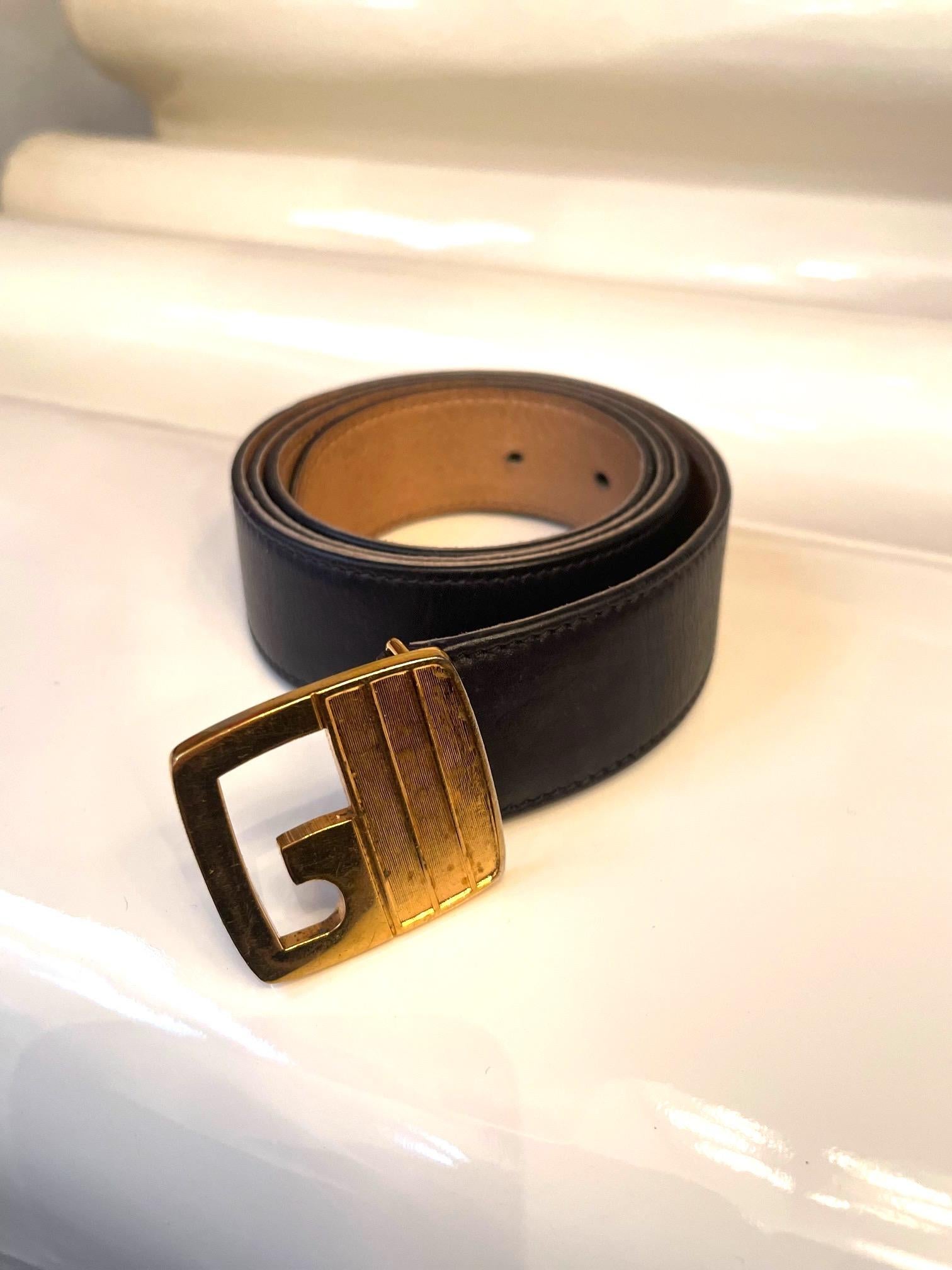 GUCCI Leather and Gold Metal Belt, Original Brand For Sale 4