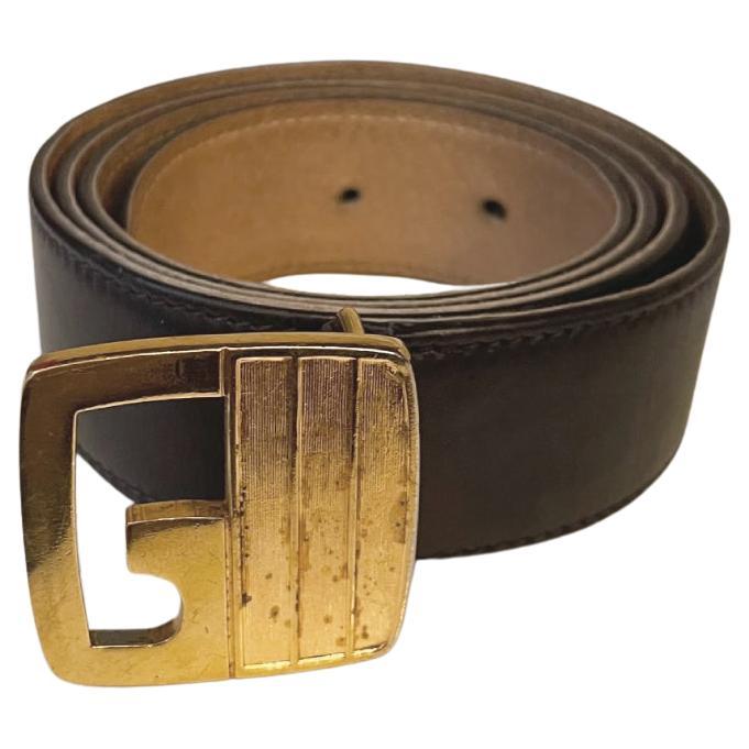 GUCCI Leather and Gold Metal Belt, Original Brand For Sale