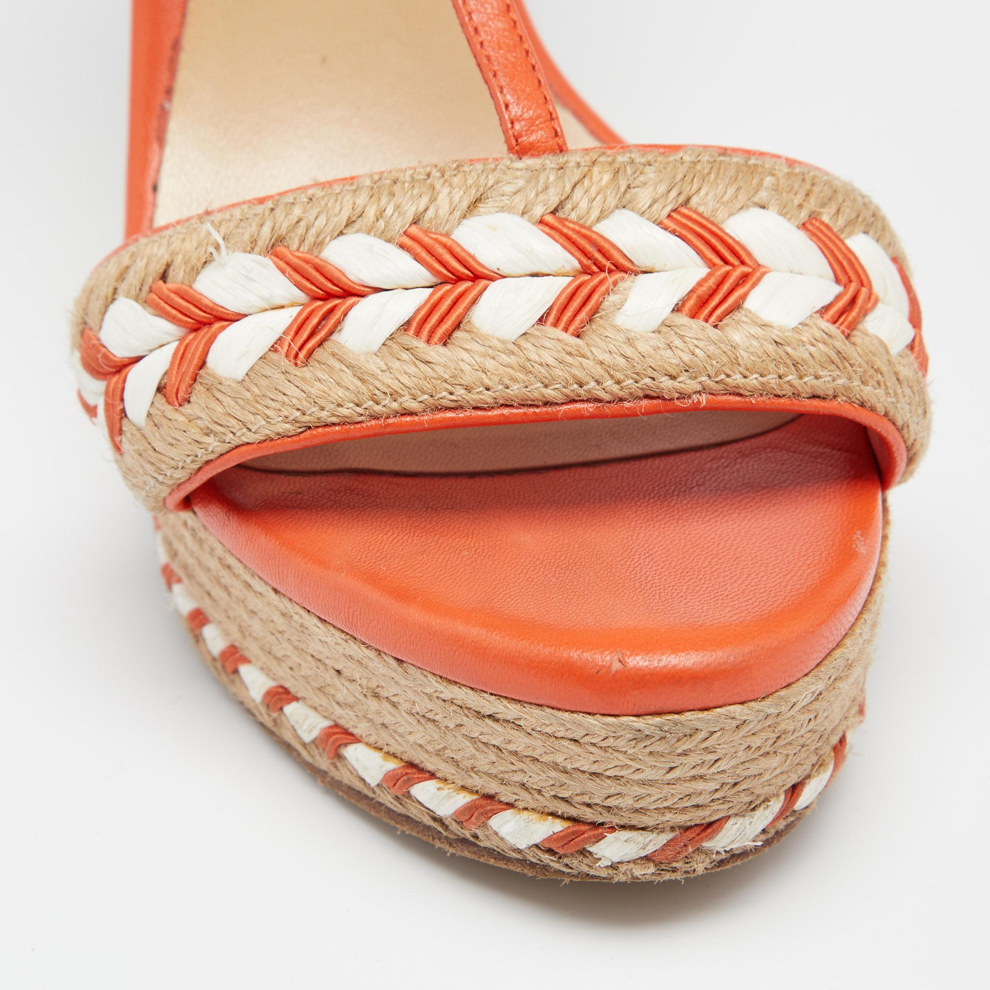 Women's Gucci Leather And Raffia Woven Tiffany Espadrille Wedge Sandals Size 38.5