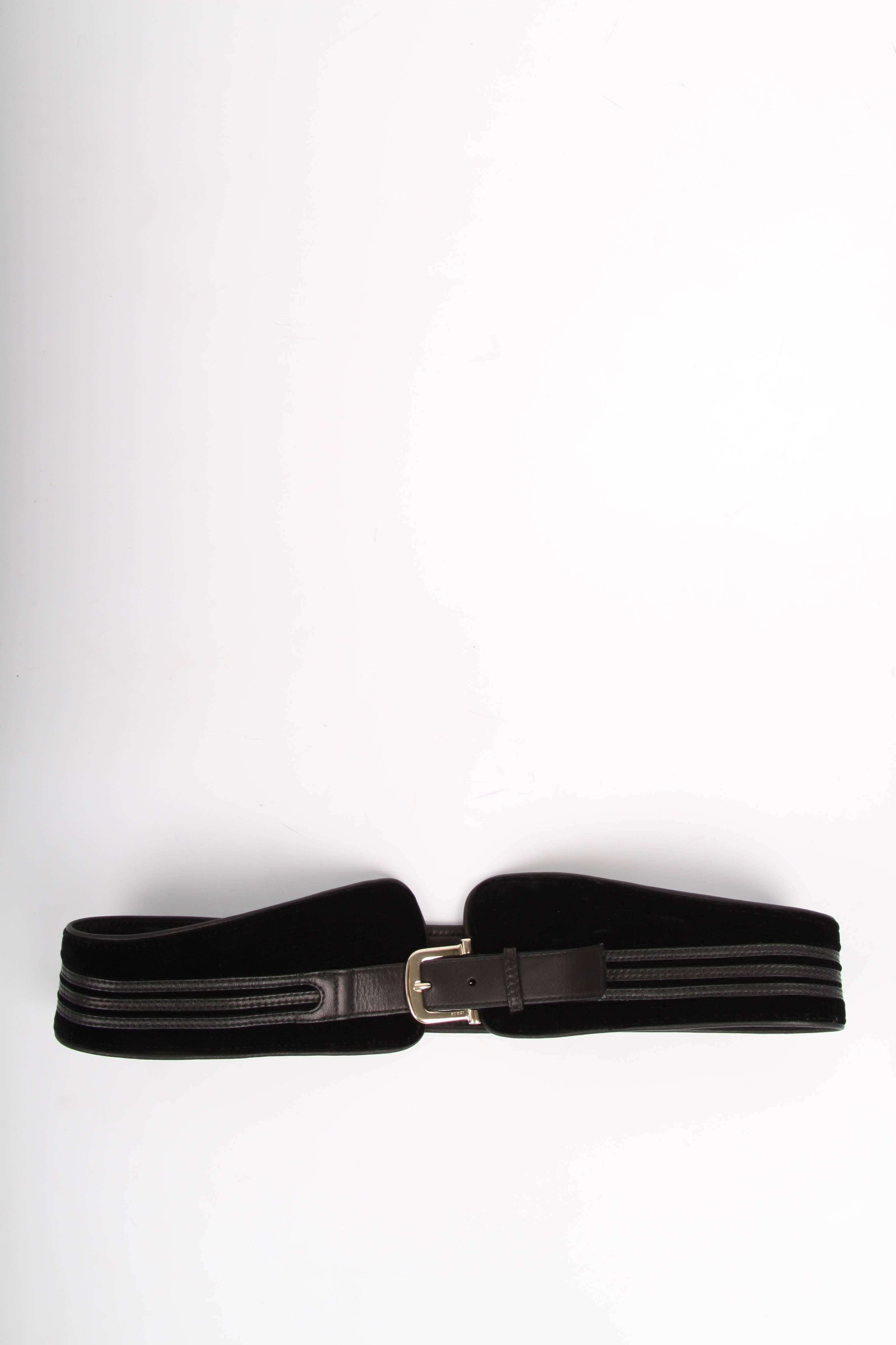 Black Gucci Leather and Velvet Belt - black For Sale